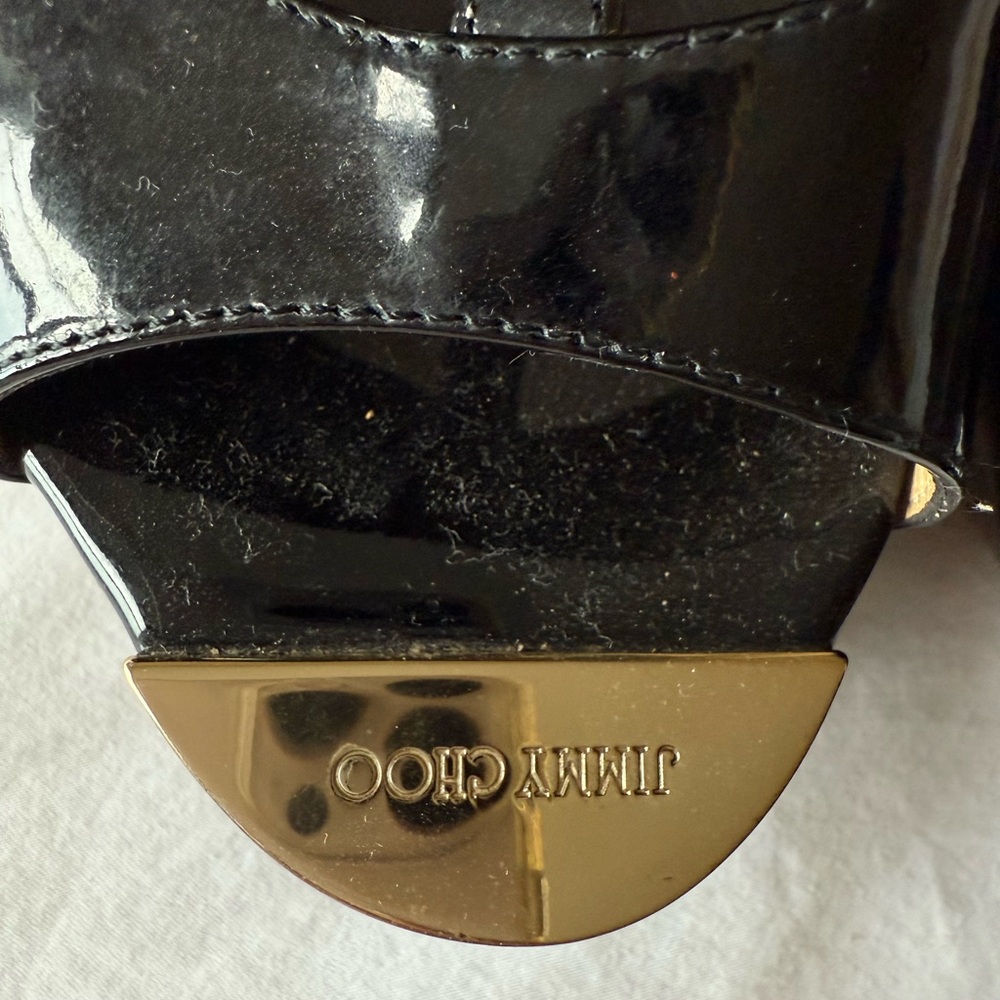 Jimmy Choo Black Wedge Sandals with Patent Leather and Strappy Design - Picture 3 of 4